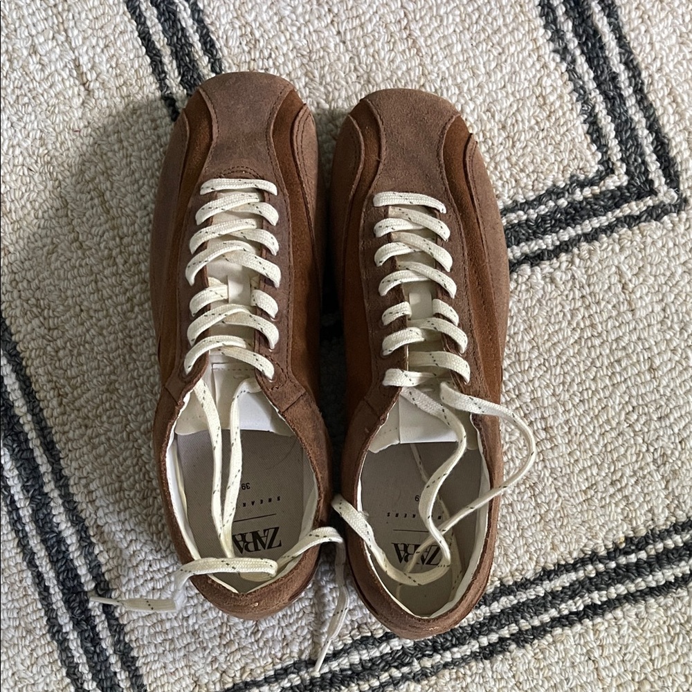 Zara Women's Brown Suede Athletic Shoes